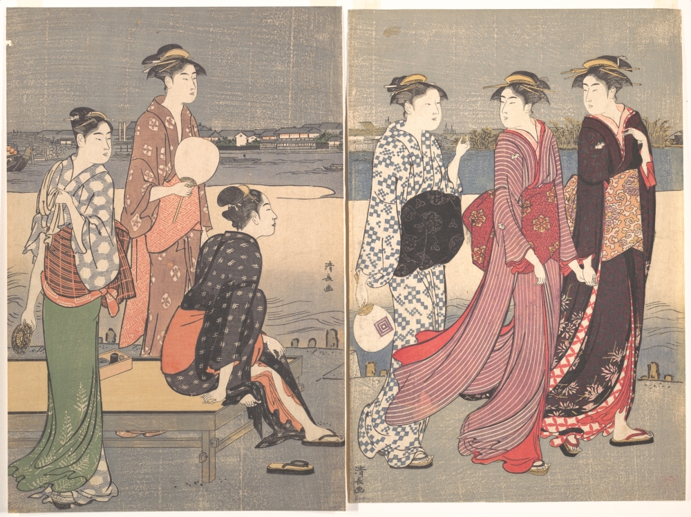 Torii Kiyonaga Title-Enjoying the Evening Cool on the Banks of the Sumida River Date-ca. 1784